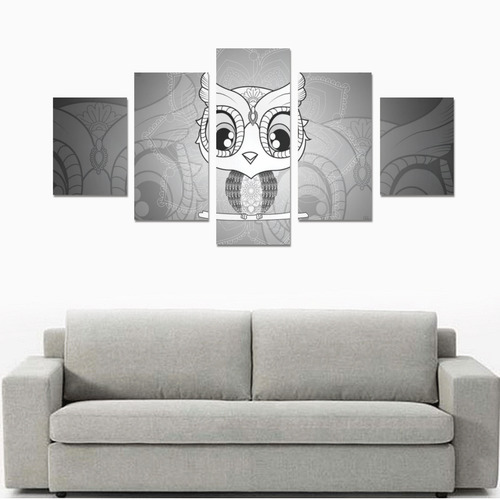 Cute owl, mandala design black and white Canvas Print Sets B (No Frame)
