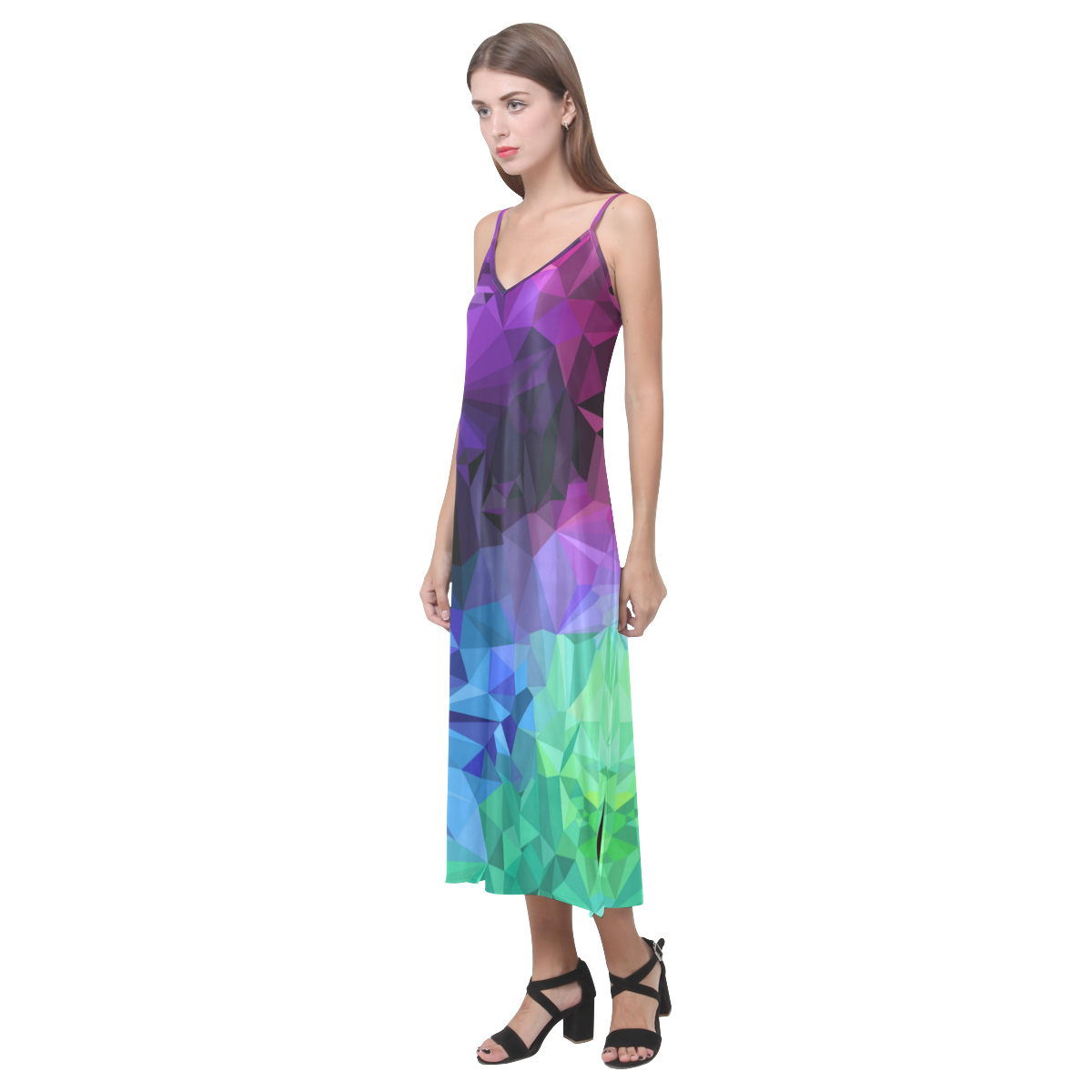 Mystic Crystals V-Neck Open Fork Long Dress(Model D18)