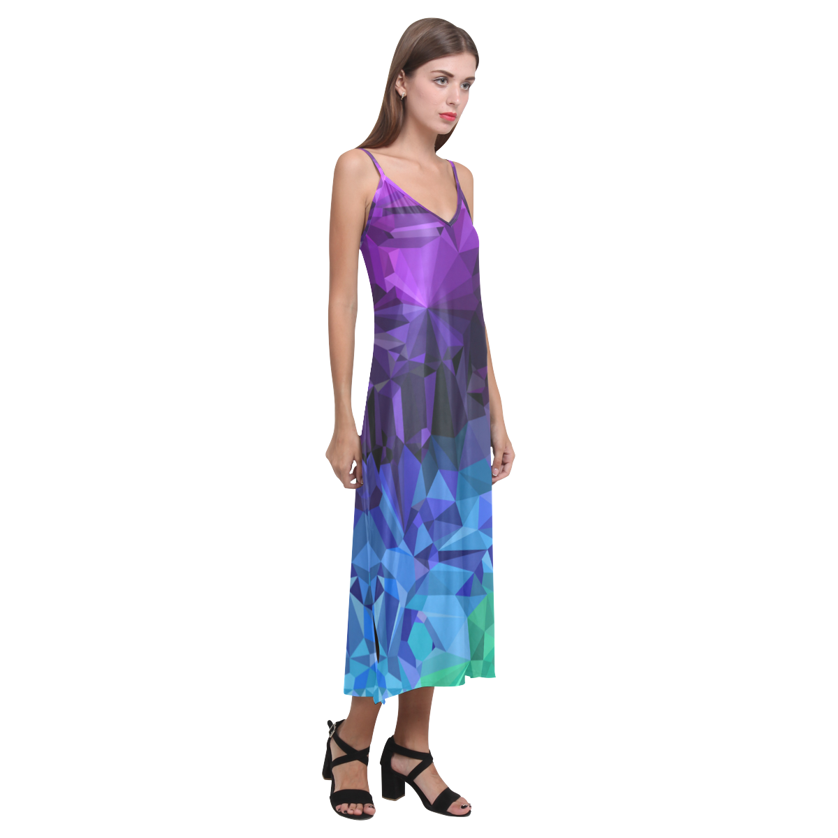Mystic Crystals V-Neck Open Fork Long Dress(Model D18)
