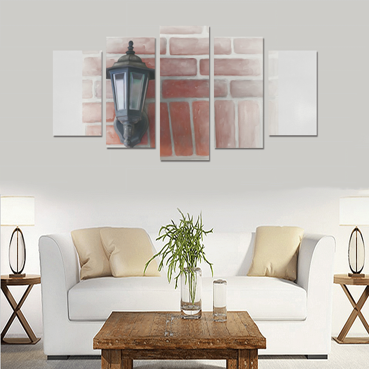 Lamp on red brick, watercolor Canvas Print Sets A (No Frame)
