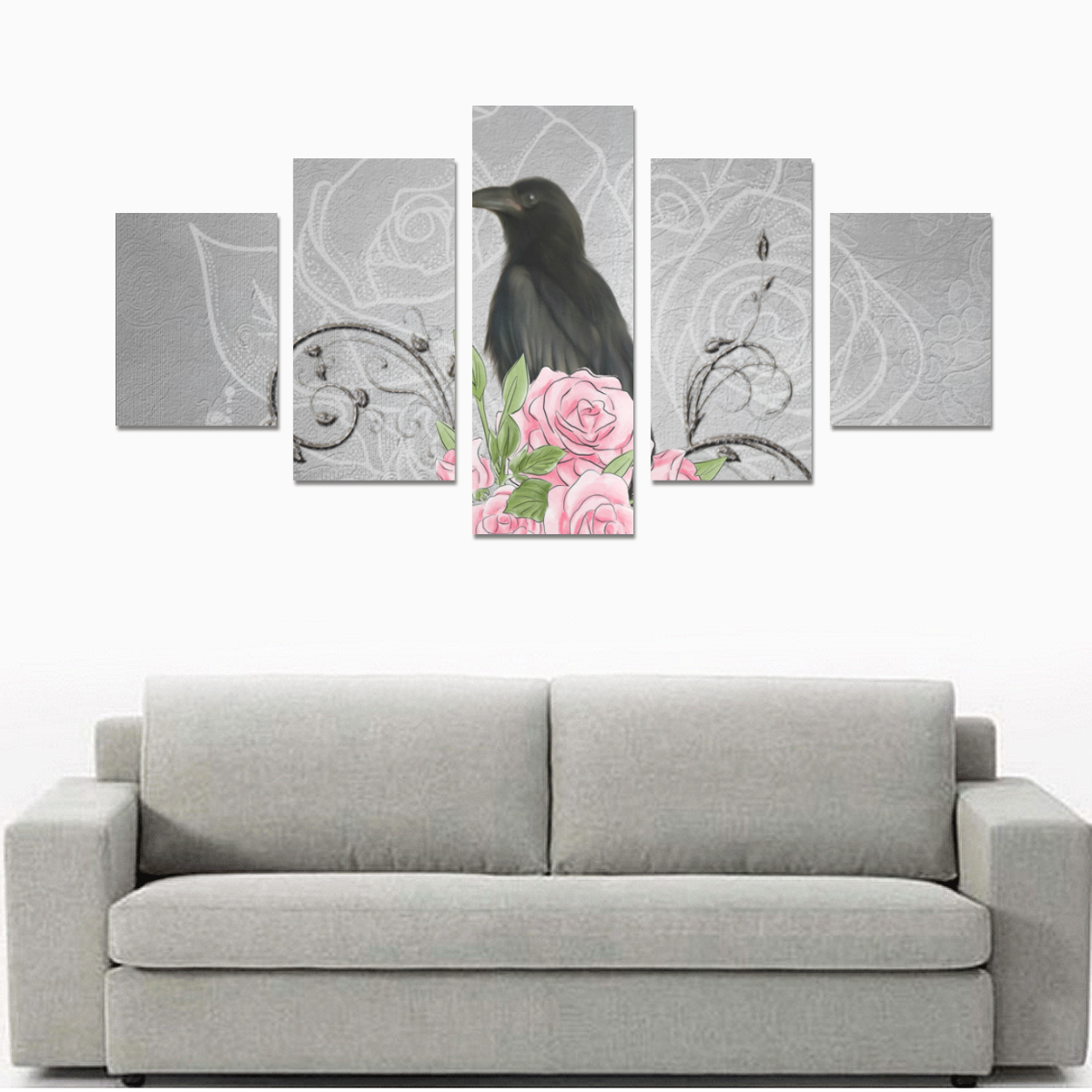 The crow with roses Canvas Print Sets B (No Frame)