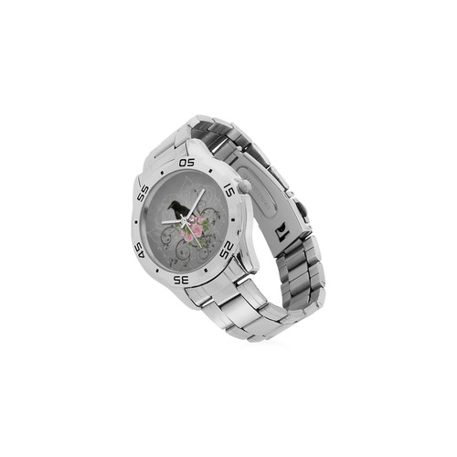 The crow with roses Men's Stainless Steel Analog Watch(Model 108)