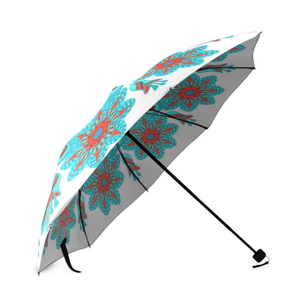 Floral Mandala Red Aqua Teal Foldable Umbrella (Model U01)
