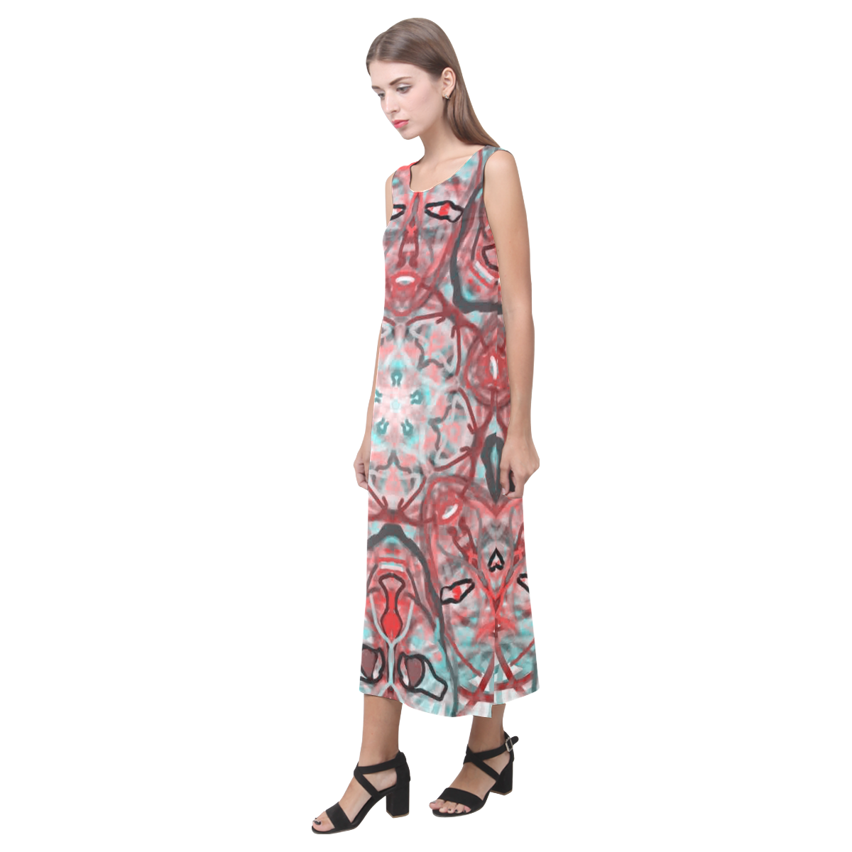 Thleudron Women's Harlequin Phaedra Sleeveless Open Fork Long Dress (Model D08)