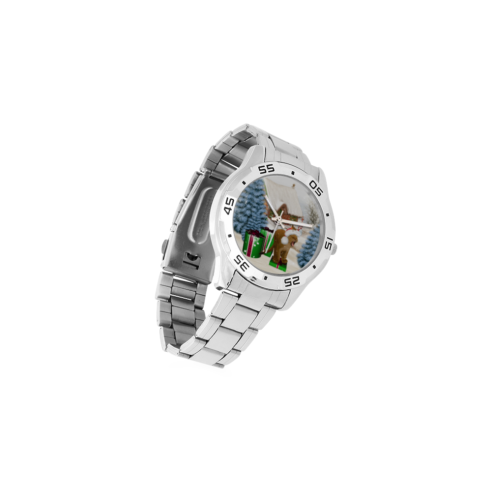 Christmas cute little lion with christmas hat Men's Stainless Steel Analog Watch(Model 108)