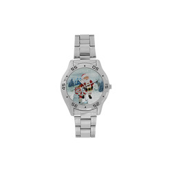 Christmas, Santa Claus with snowman Men's Stainless Steel Analog Watch(Model 108)