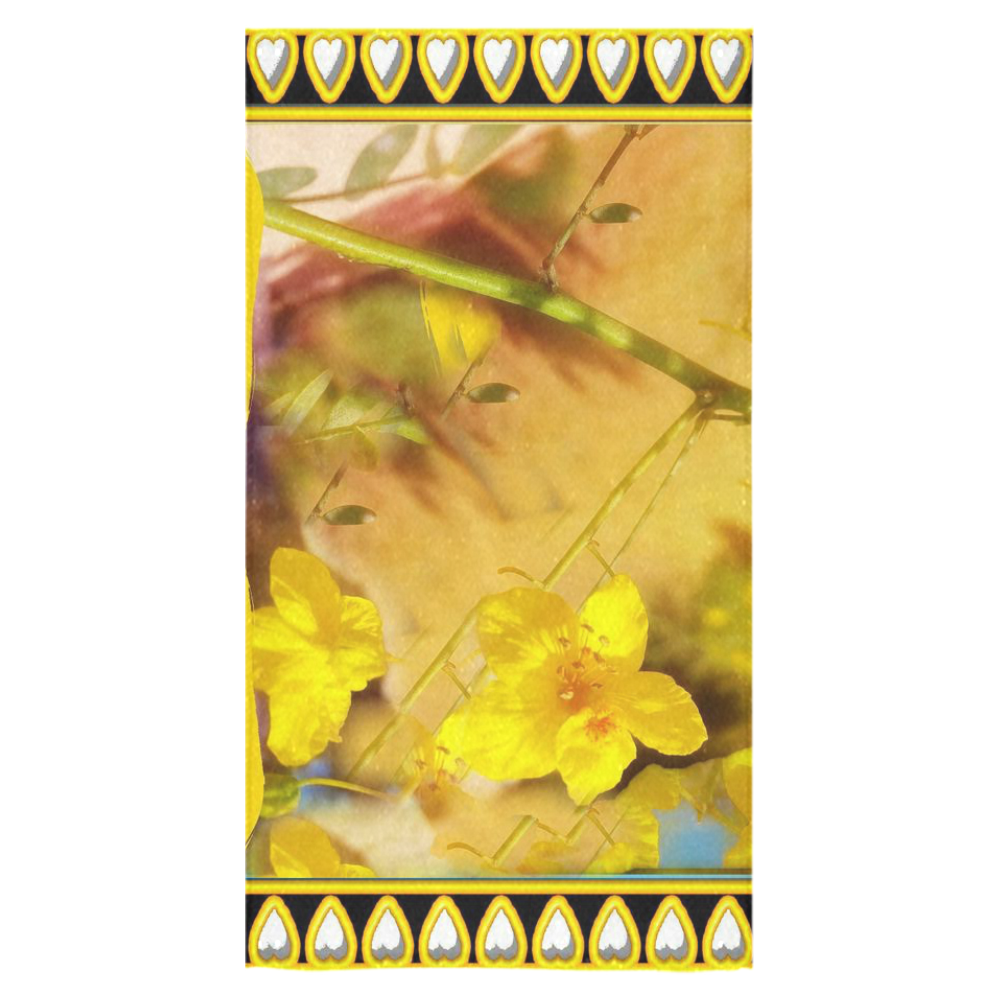 Yellow Flowers with golden hearts Bath Towel 30"x56"
