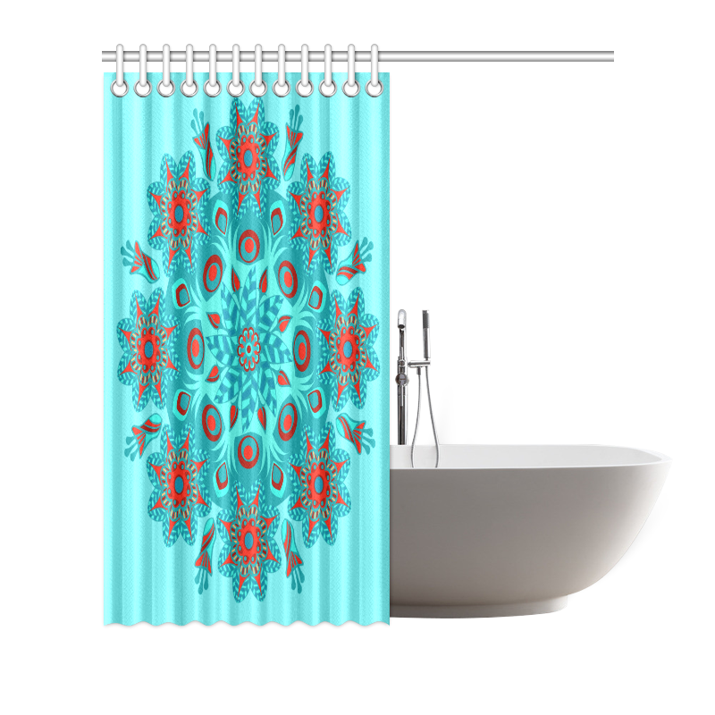 Floral Mandala Red Aqua Teal Shower Curtain 72"x72"