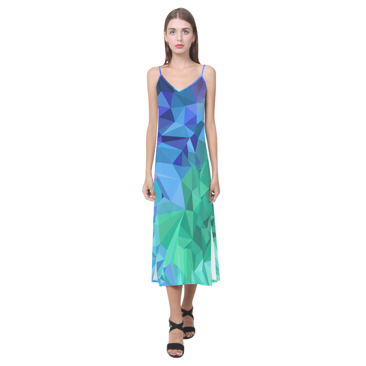 Ocean Crystals V-Neck Open Fork Long Dress(Model D18)