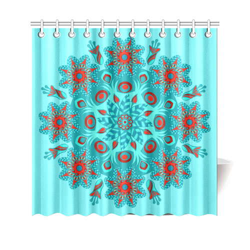 Floral Mandala Red Aqua Teal Shower Curtain 69"x70"