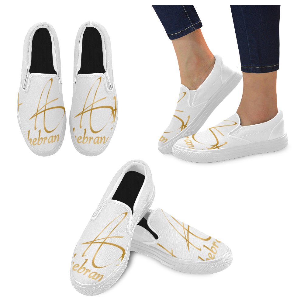 White canvas Women's Unusual Slip-on Canvas Shoes (Model 019)