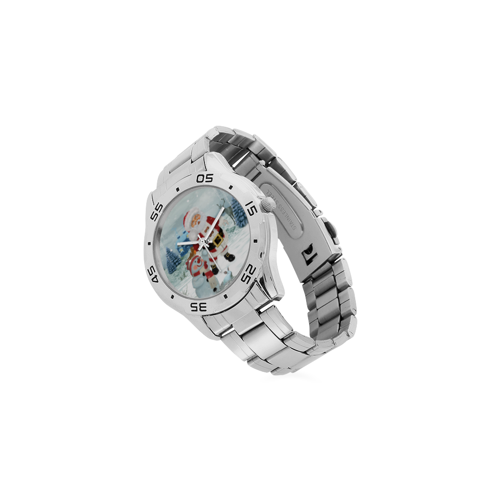 Christmas, Santa Claus with snowman Men's Stainless Steel Analog Watch(Model 108)