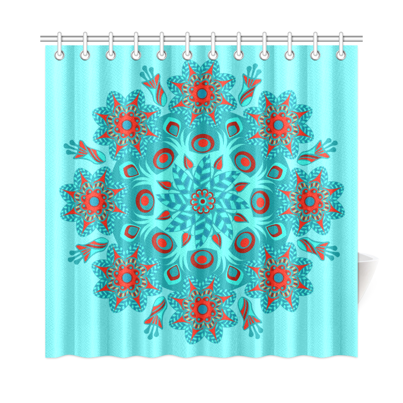 Floral Mandala Red Aqua Teal Shower Curtain 72"x72"