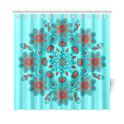 Floral Mandala Red Aqua Teal Shower Curtain 72"x72"