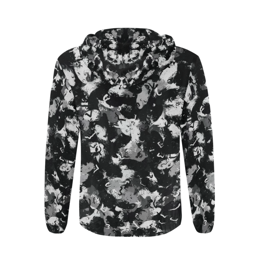 Shades of Gray  and Black Oils All Over Print Full Zip Hoodie for Men (Model H14)