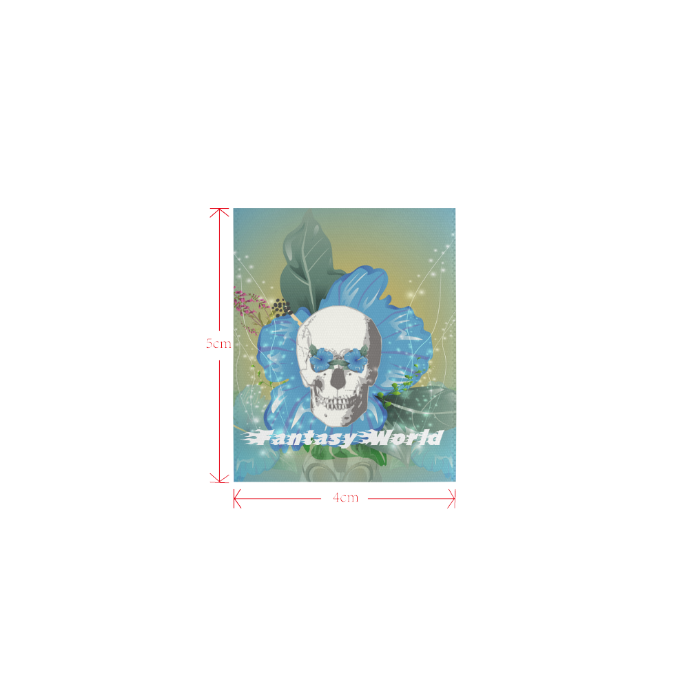 Funny skull with blue flowers Logo for Women's Clothes (4cm X 5cm)