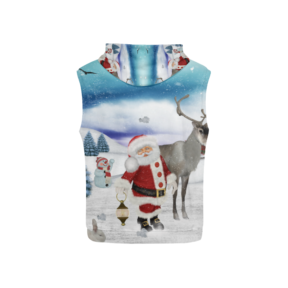 Christmas, Santa Claus with reindeer All Over Print Sleeveless Hoodie for Kid (Model H15)