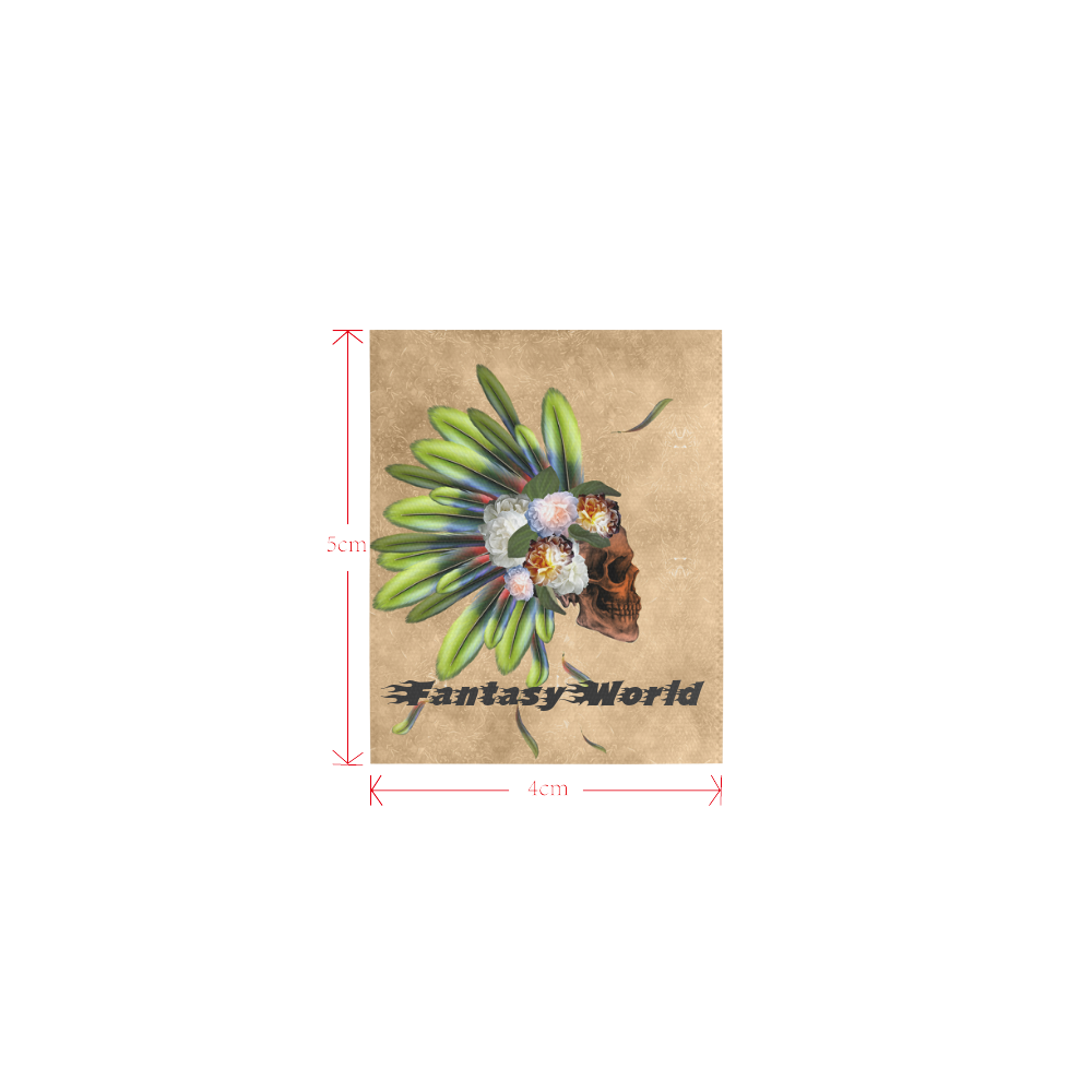 Amazing skull with feathers and flowers Logo for Women's Clothes (4cm X 5cm)
