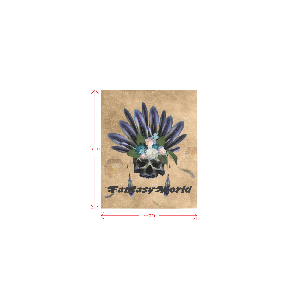 Cool skull with feathers and flowers Logo for Women's Clothes (4cm X 5cm)