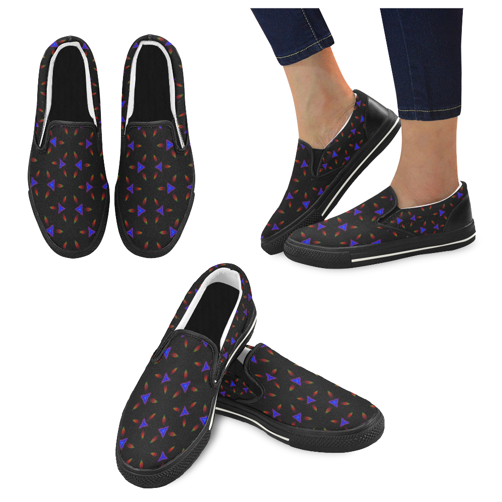 Pattern on Black Slip-on Canvas Shoes for Kid (Model 019)
