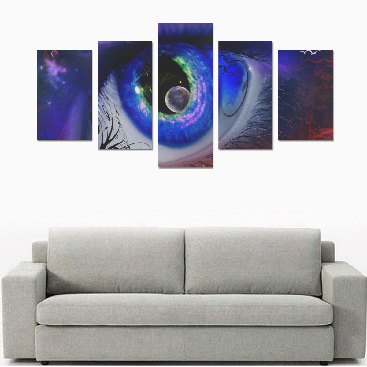 Eye Moon Fantasy Landscape Canvas Print Sets C (No Frame)