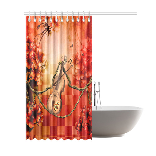 Violin and violin bow with flowers Shower Curtain 69"x84"