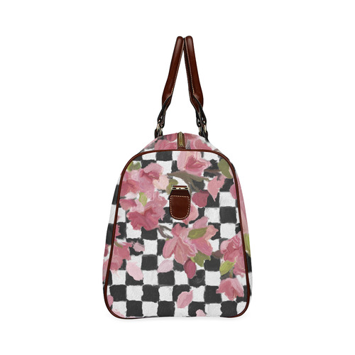 Checkered Floral Waterproof Travel Bag/Large (Model 1639)