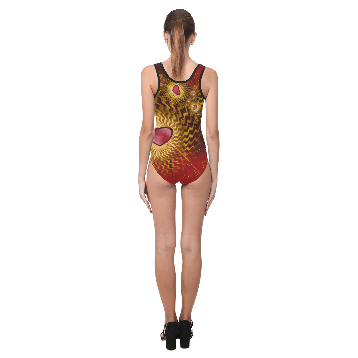 With Love Red N Gold Vest One Piece Swimsuit (Model S04)