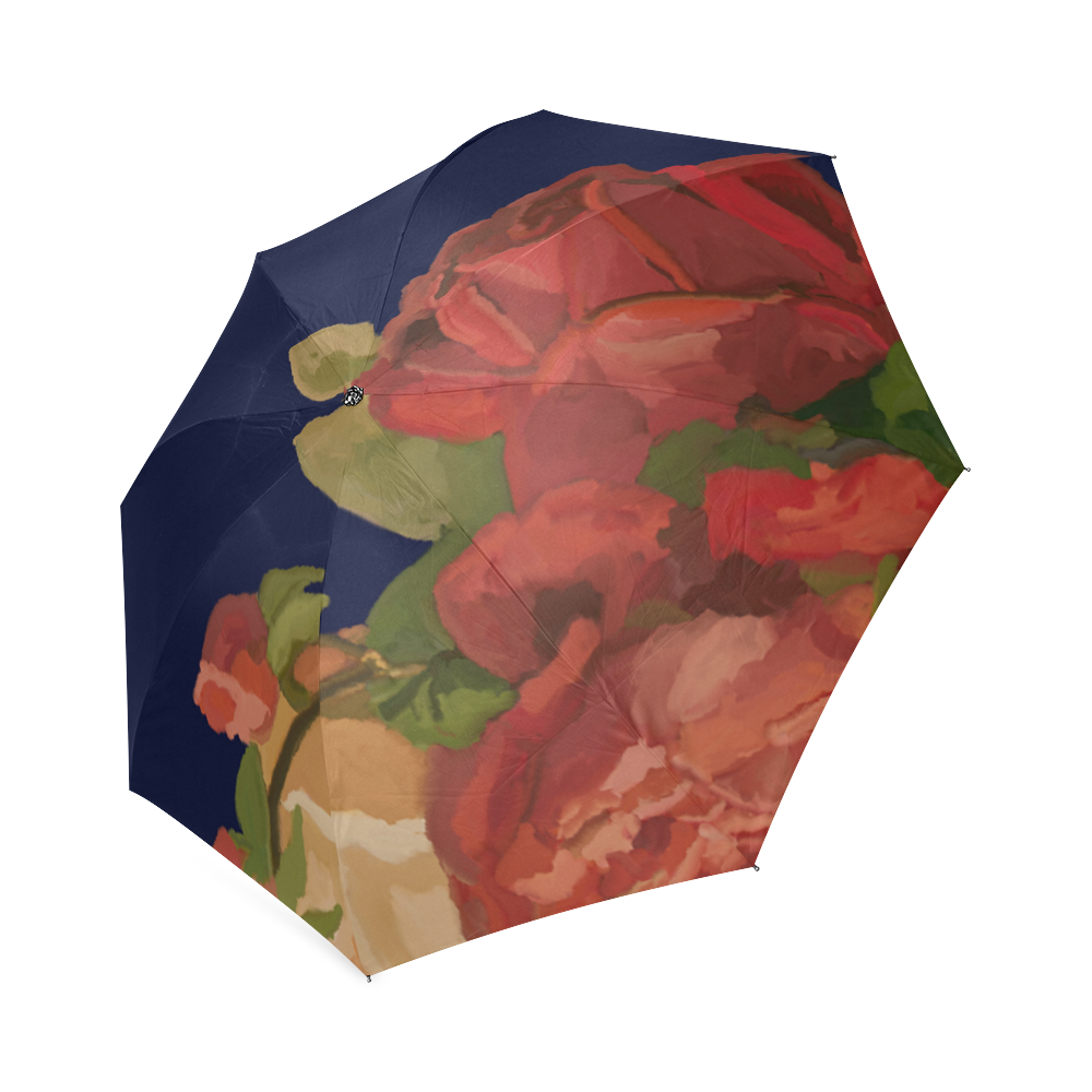Navy Floral Foldable Umbrella (Model U01)