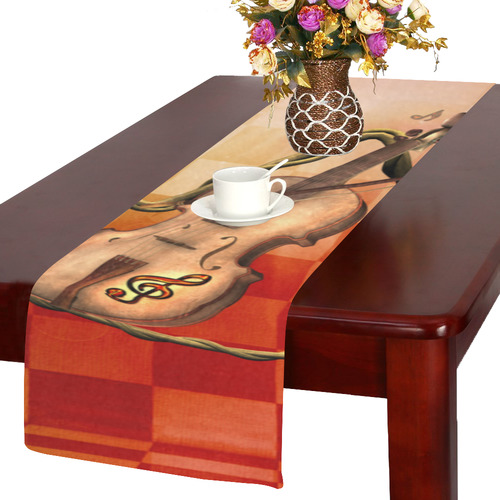 Violin and violin bow with flowers Table Runner 14x72 inch