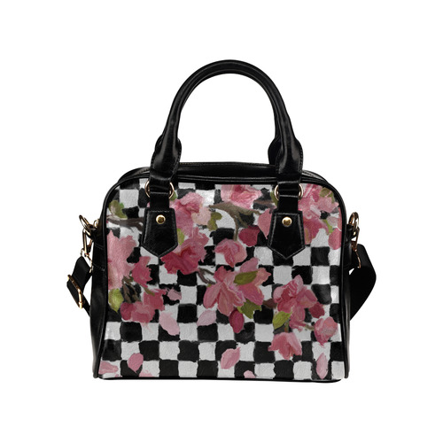 Checkered Floral Shoulder Handbag (Model 1634)