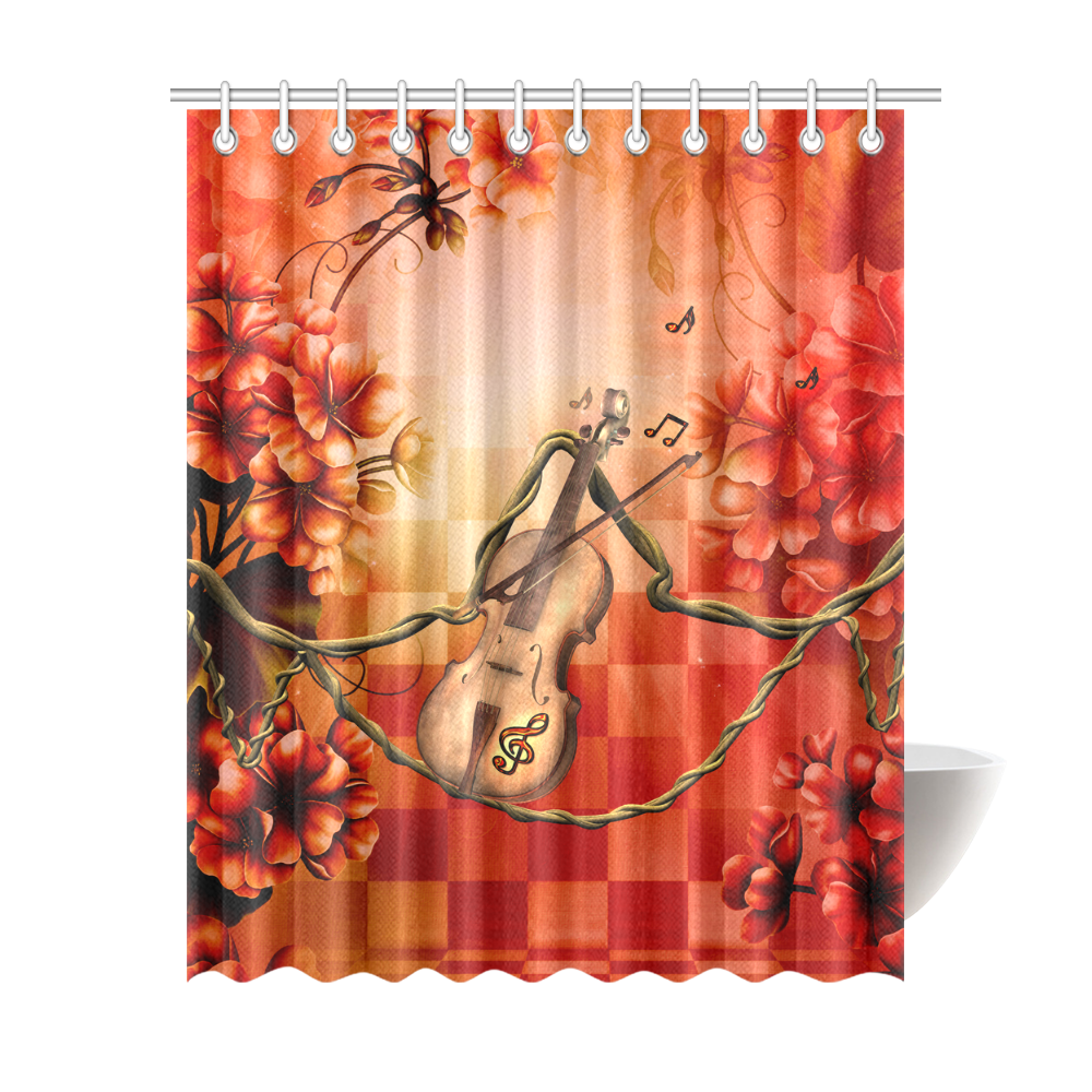 Violin and violin bow with flowers Shower Curtain 69"x84"