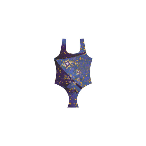 Purple Gems On Blue and Gold Vest One Piece Swimsuit (Model S04)