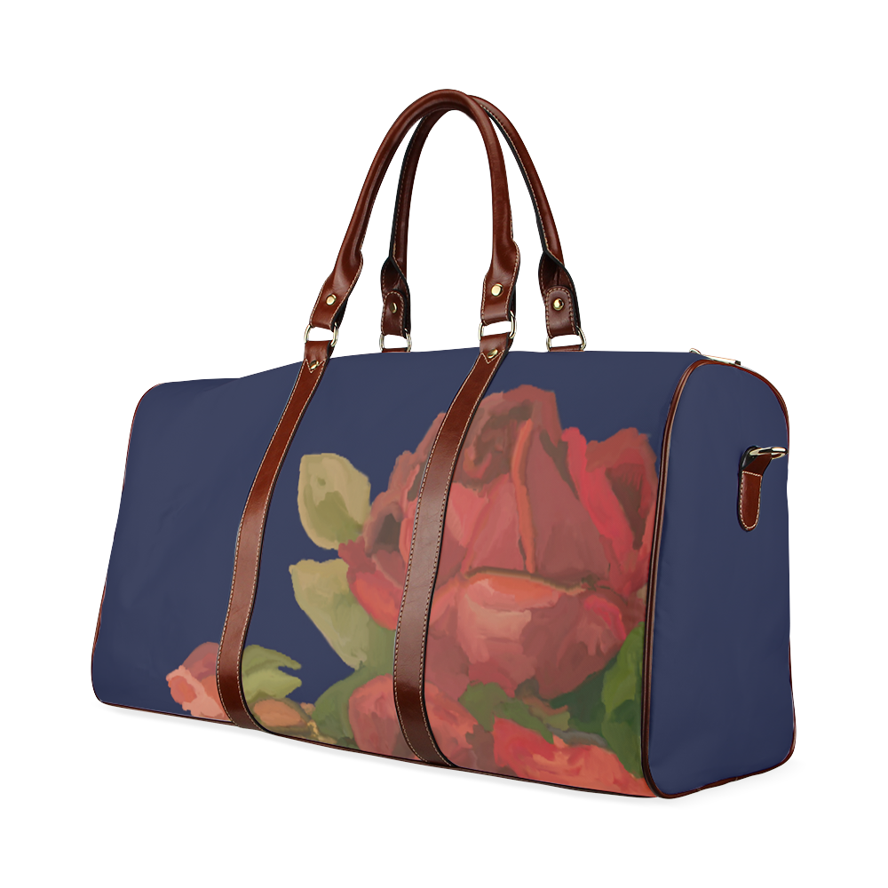Navy Floral Waterproof Travel Bag/Large (Model 1639)