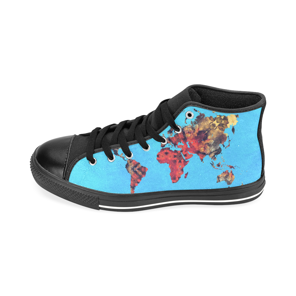 map of the world Men’s Classic High Top Canvas Shoes /Large Size (Model 017)