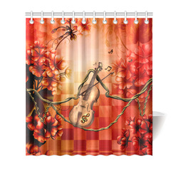 Violin and violin bow with flowers Shower Curtain 66"x72"