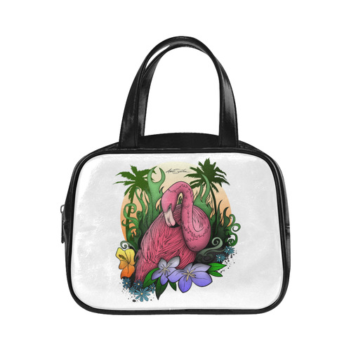 Flamingo Leather Top Handle Handbag (Model 1662)