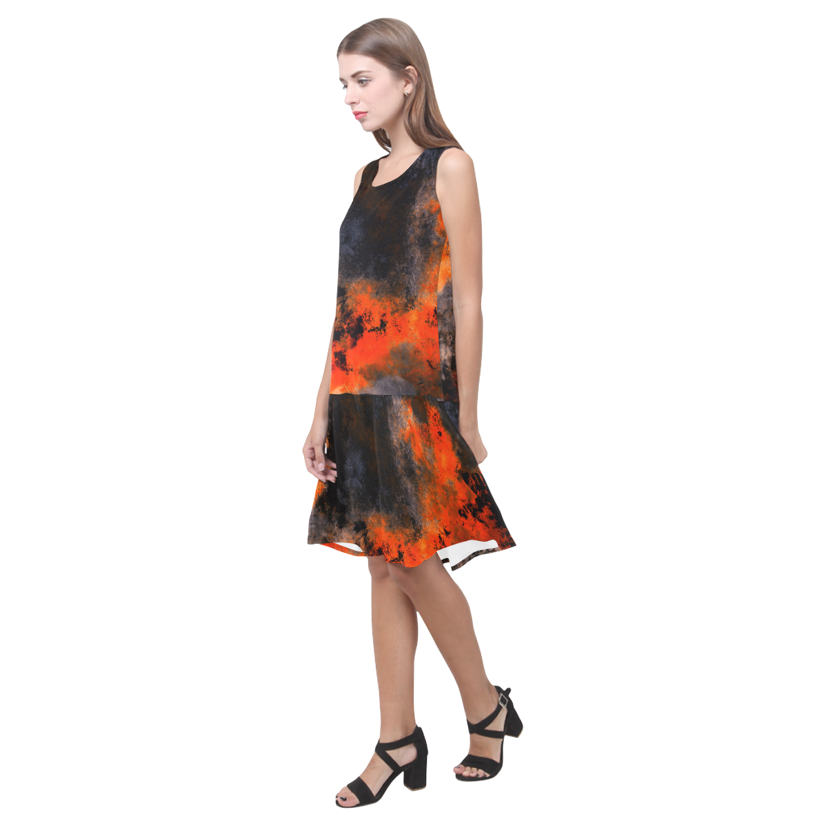abstraction colors Sleeveless Splicing Shift Dress(Model D17)
