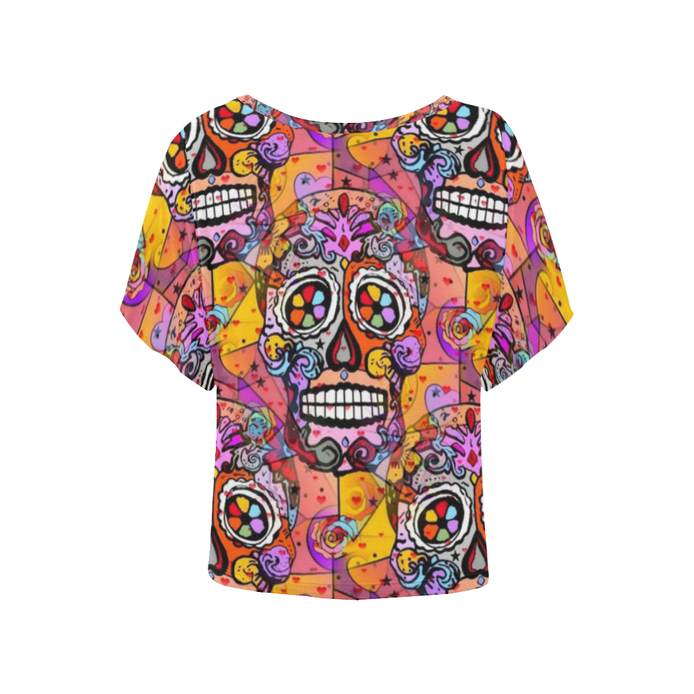 Los muertos Popart by Nico Bielow Women's Batwing-Sleeved Blouse T shirt (Model T44)