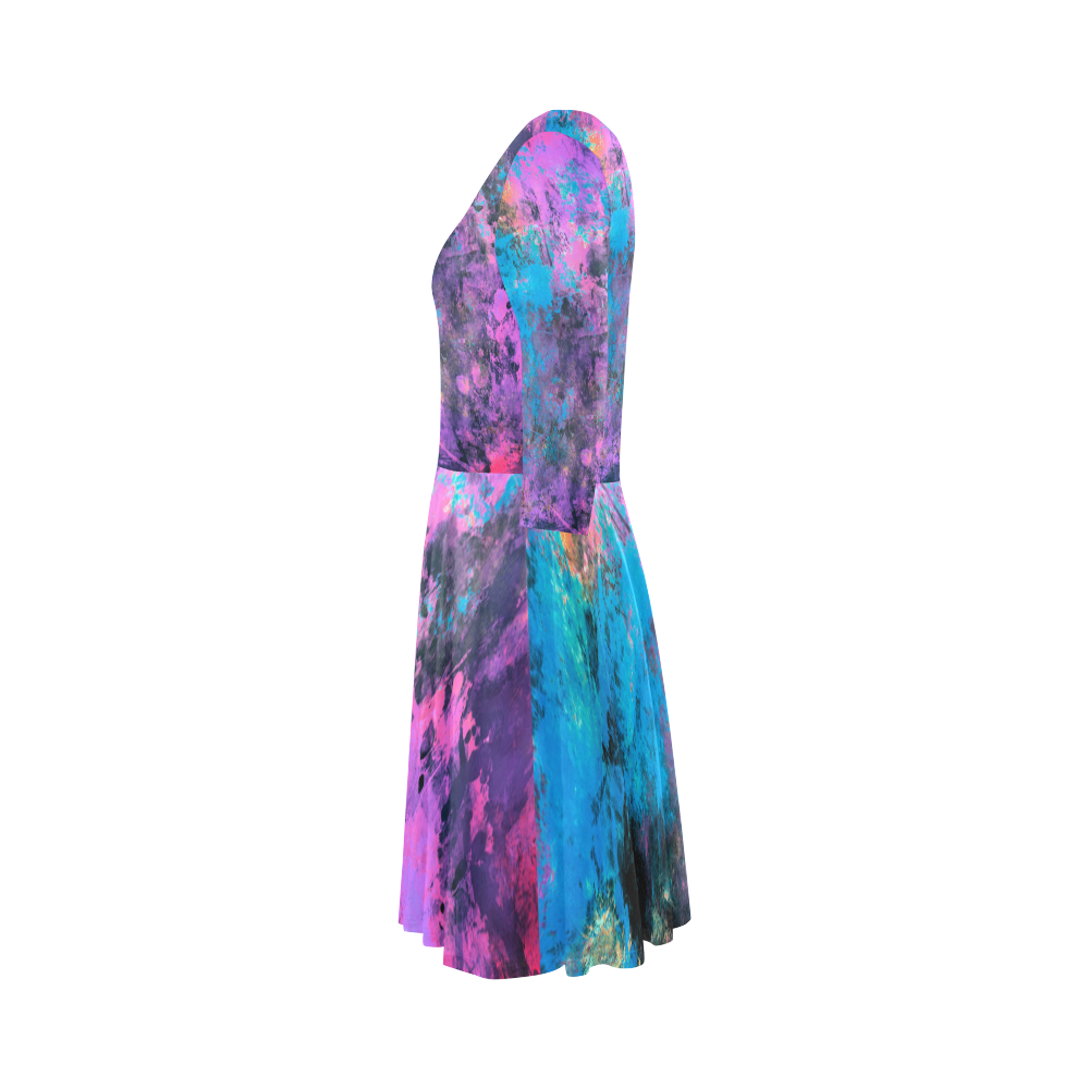 abstraction colors Elbow Sleeve Ice Skater Dress (D20)