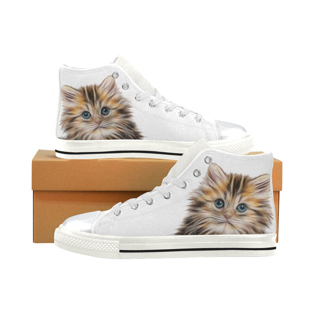 Lovely Cute Kitty High Top Canvas Shoes for Kid (Model 017)