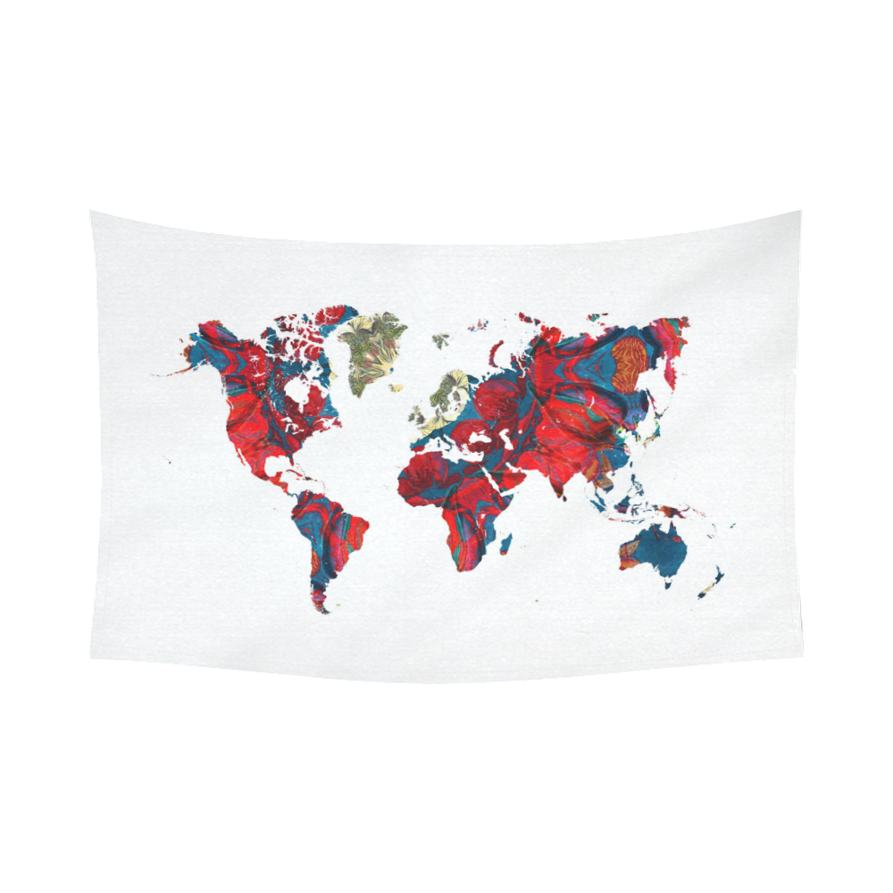 map of the world Cotton Linen Wall Tapestry 90"x 60"