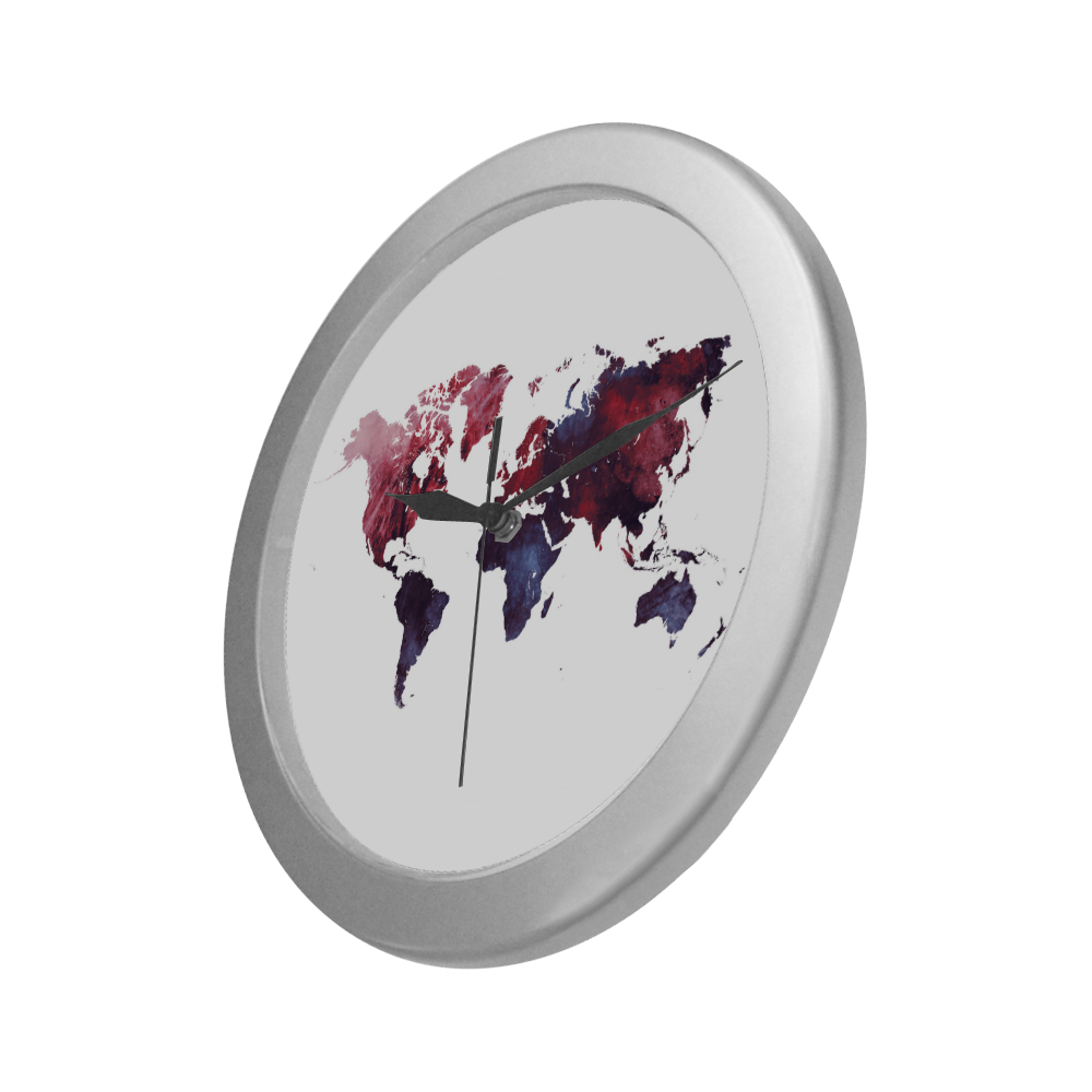 map of the world Silver Color Wall Clock