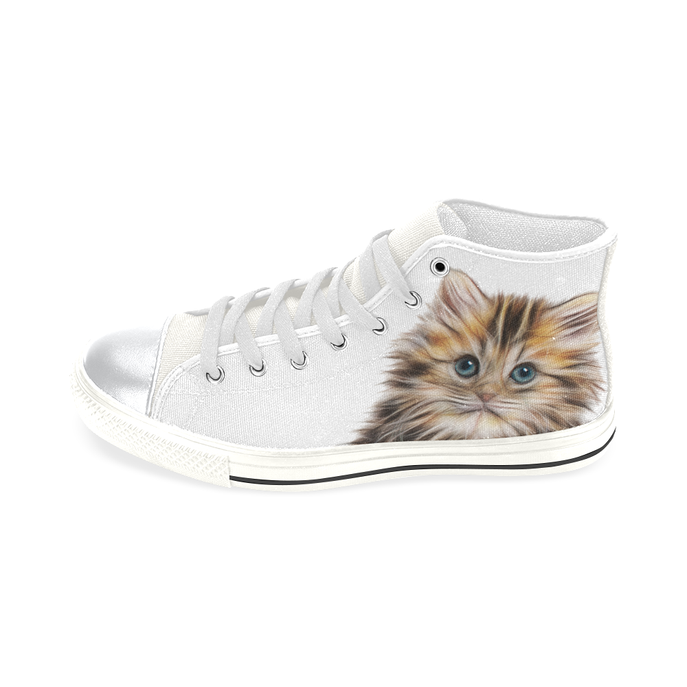 Lovely Cute Kitty High Top Canvas Shoes for Kid (Model 017)