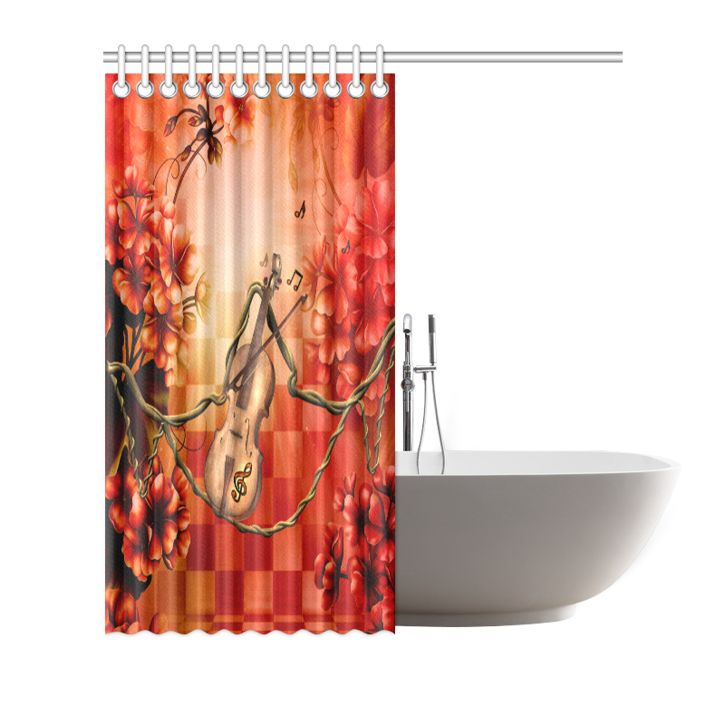 Violin and violin bow with flowers Shower Curtain 66"x72"