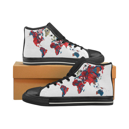 map of the world Women's Classic High Top Canvas Shoes (Model 017)