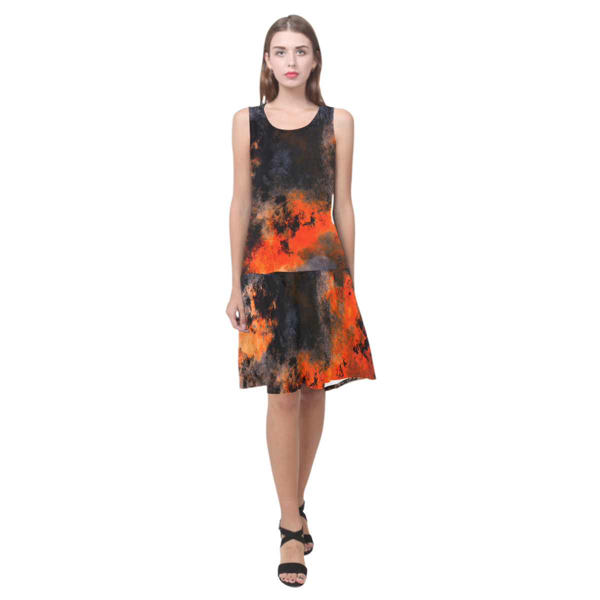 abstraction colors Sleeveless Splicing Shift Dress(Model D17)