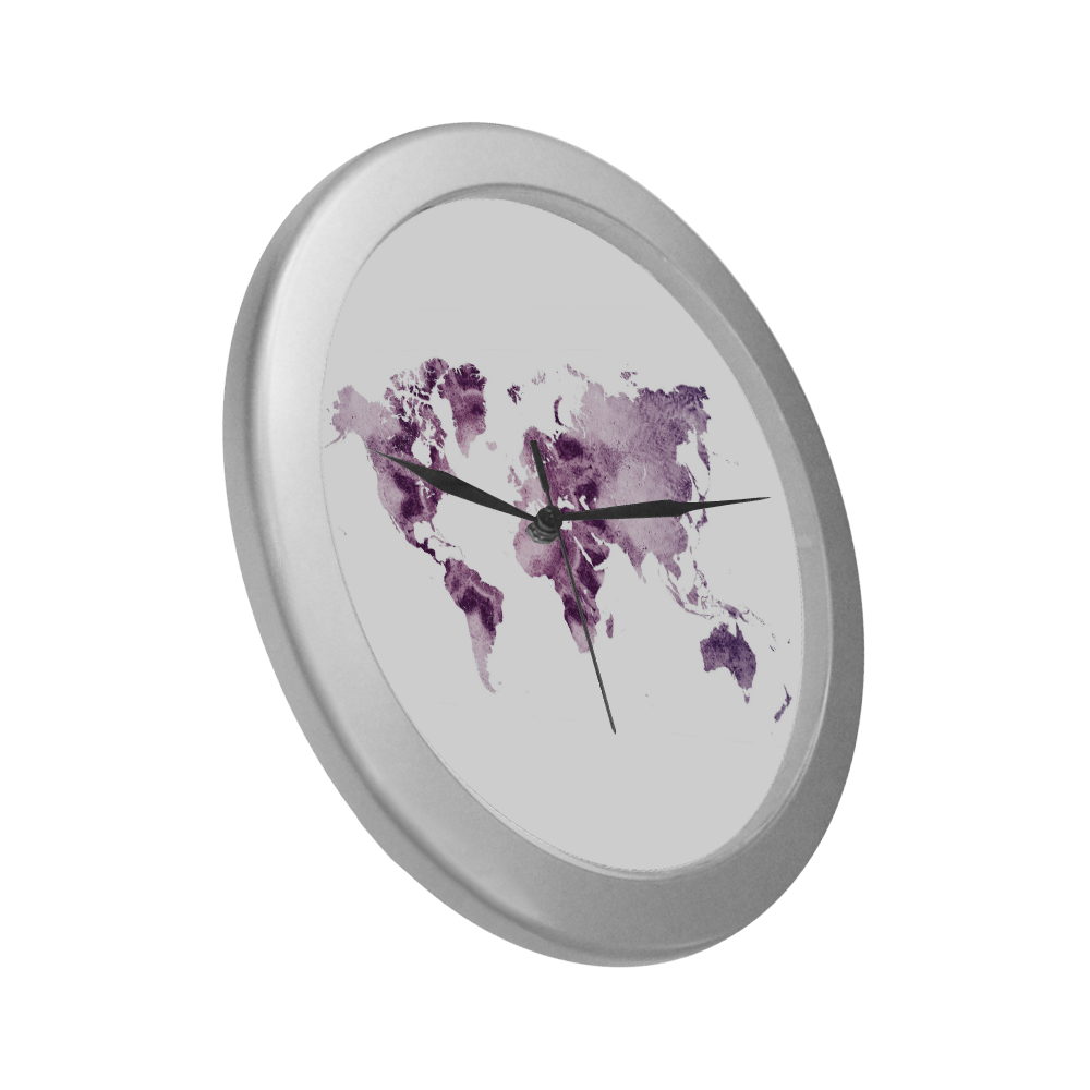 map of the world Silver Color Wall Clock