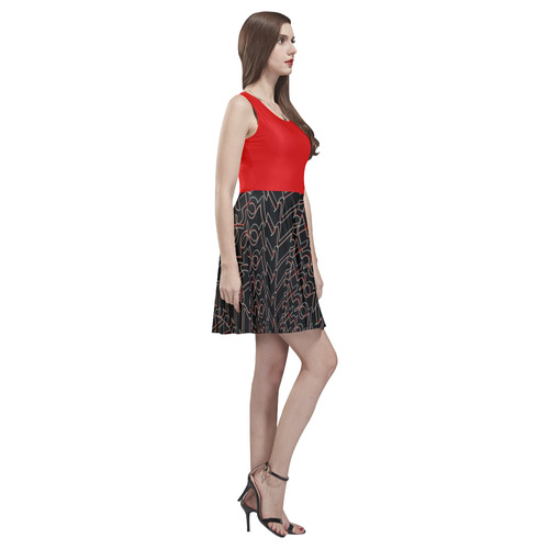 NUMBERS Collection 1234567 Red top w/blk skirt Thea Sleeveless Skater Dress(Model D19)
