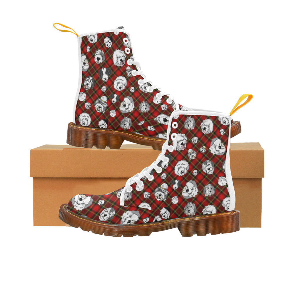 red plaid sheepis Martin Boots For Women Model 1203H
